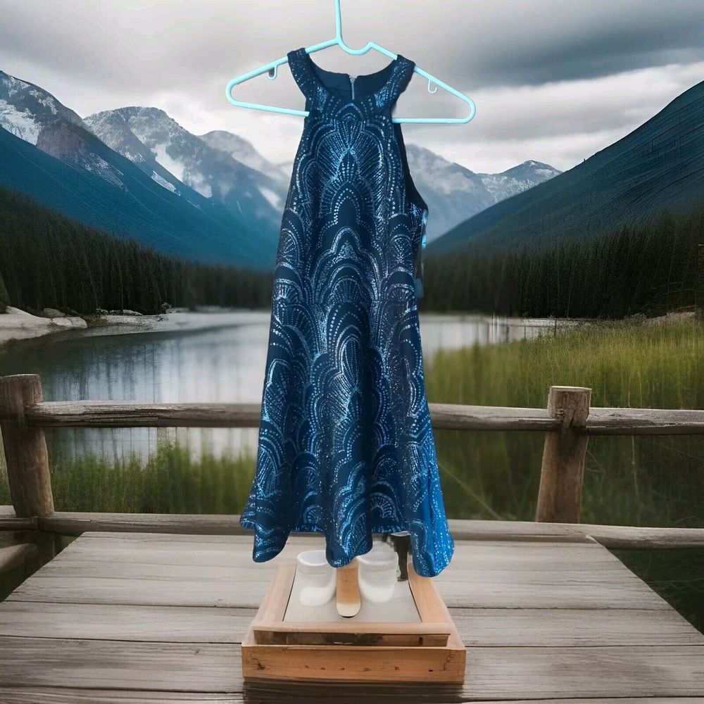 Beautiful Homecoming Dress‎ apparel cocktail blue shimmer mini dress sz 1/2 Nwt